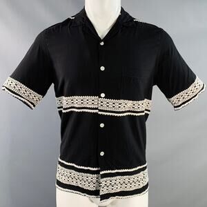 Size M Black White Lace Embroidery Viscose Camp Short Sleeve Shirt